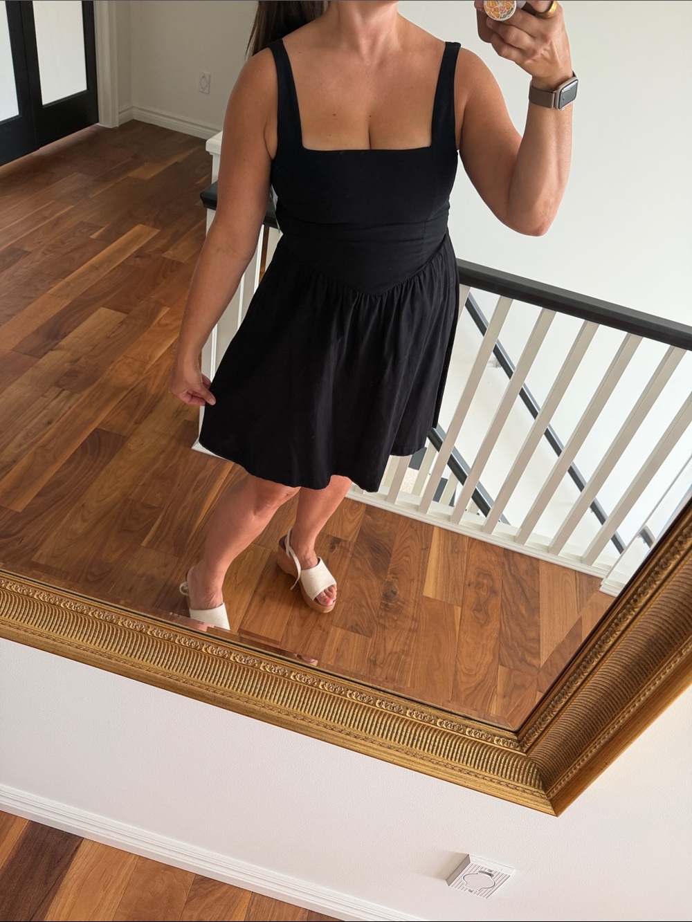 Black Square-Neck, V Waist Dress